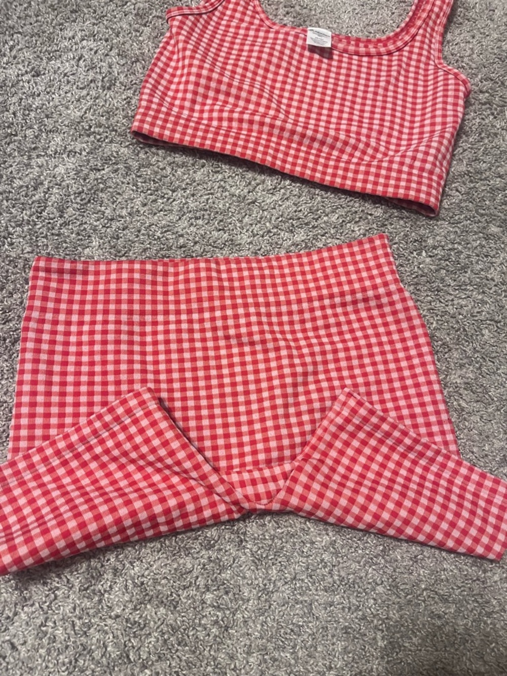Red Gingham Bike Shorts Set - Crop Top & Shorts - Picture 5 of 7